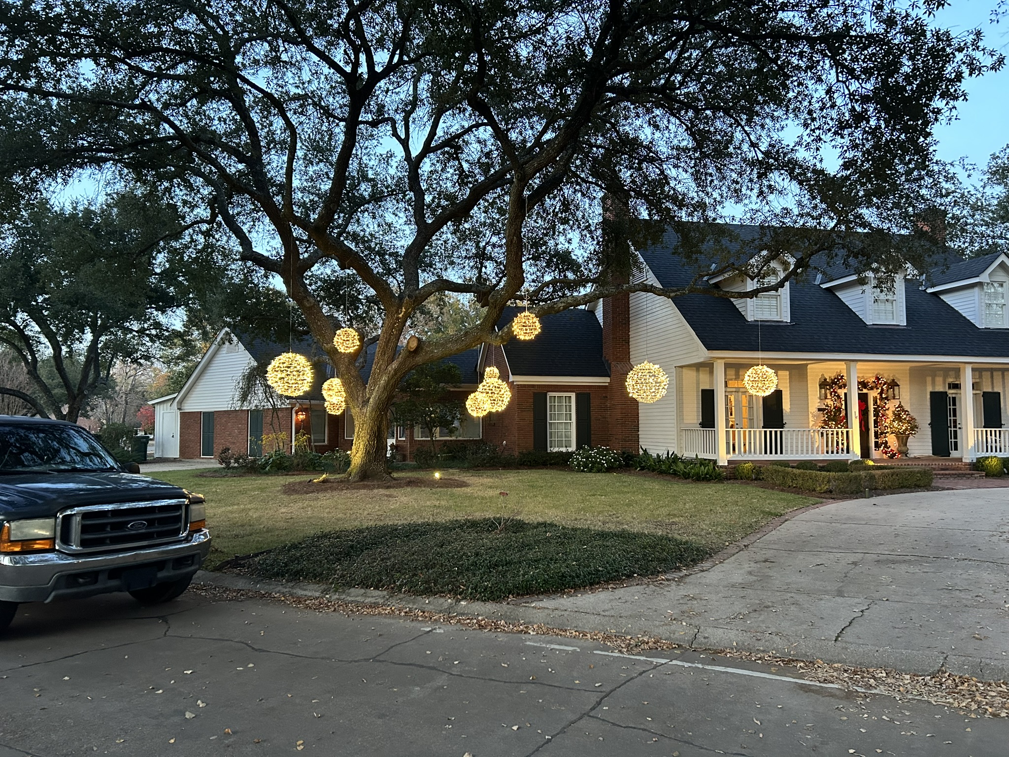 Christmas light installation at night