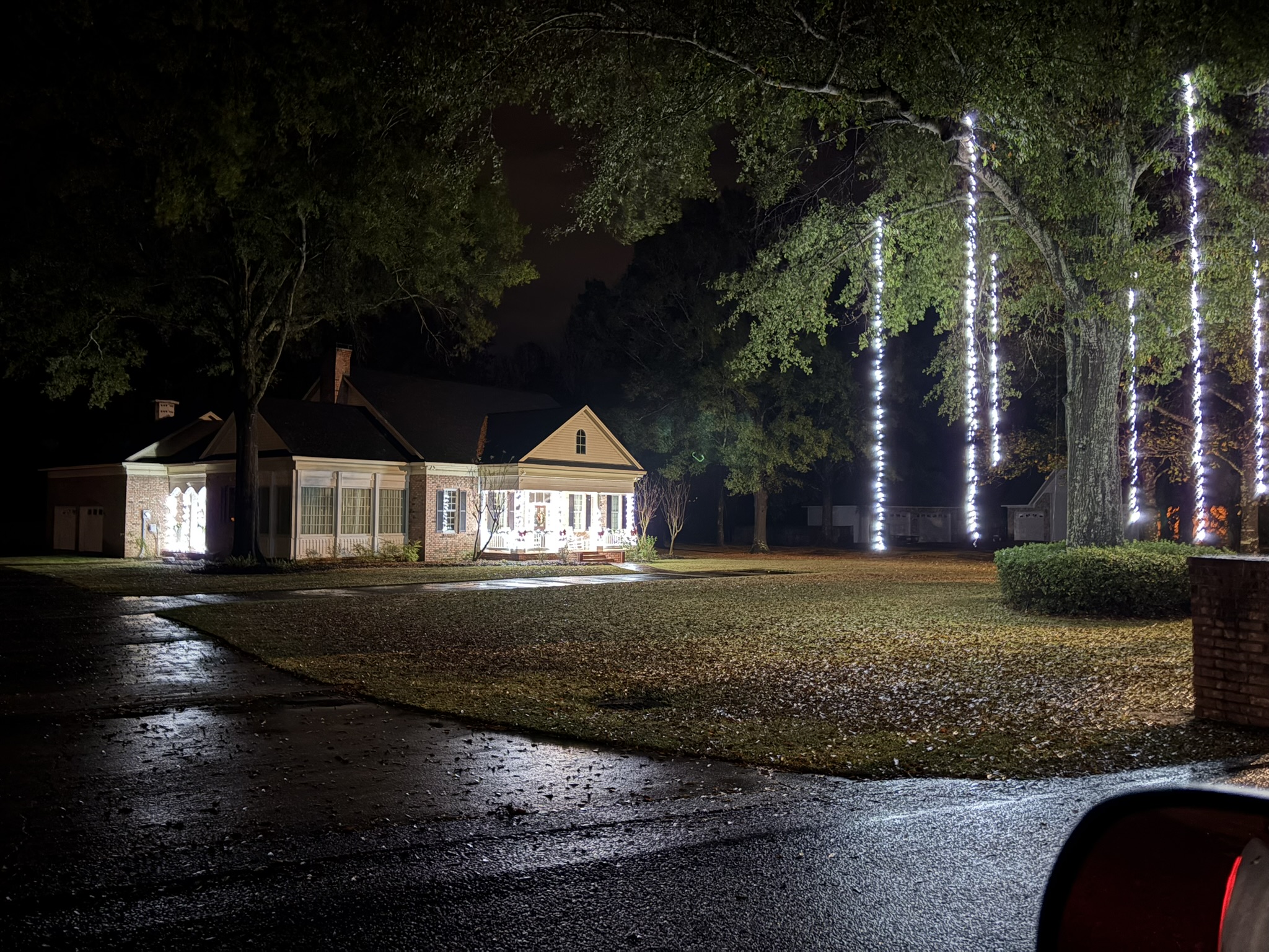Christmas light installation at night