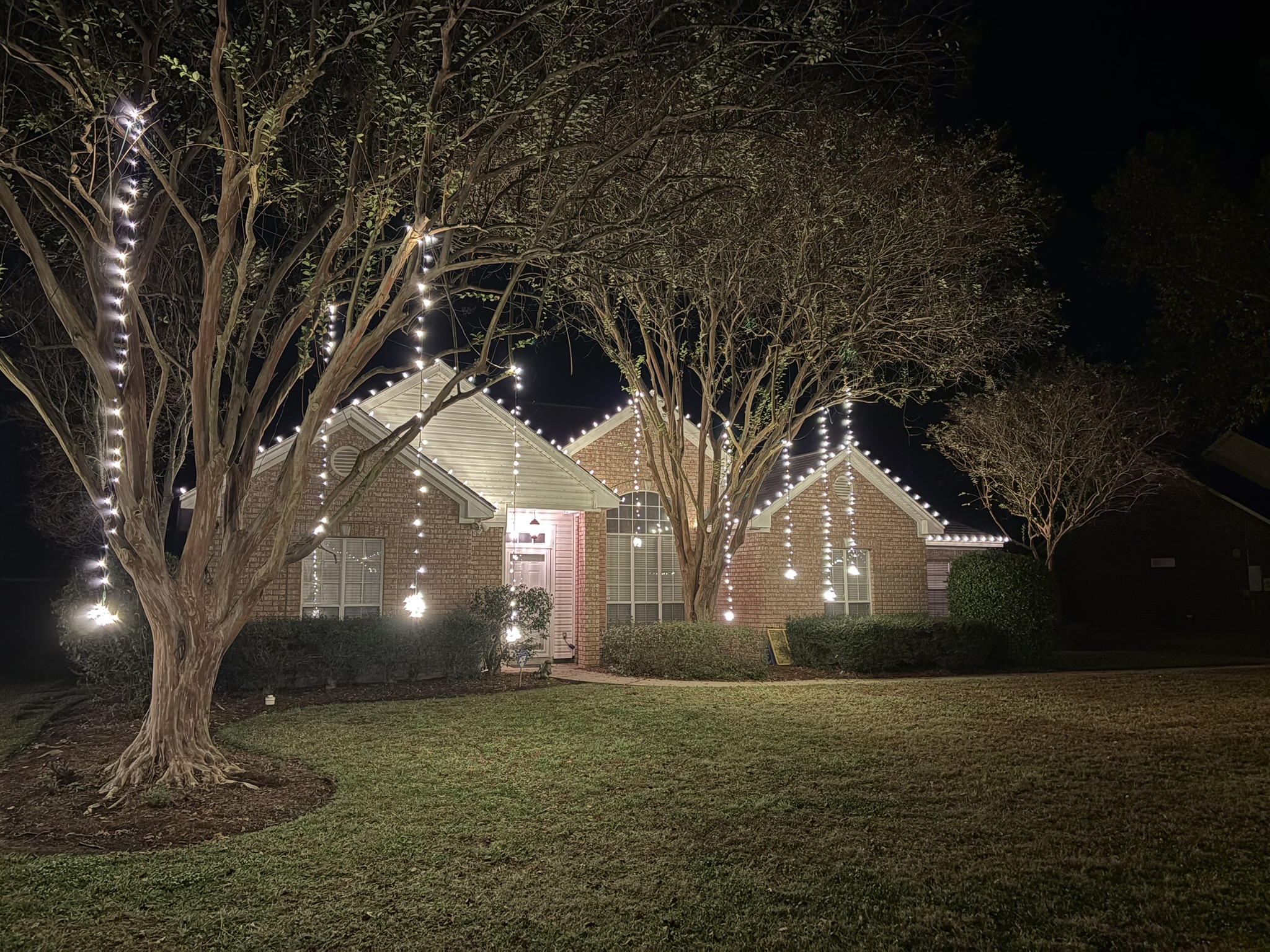 Christmas light installation at night