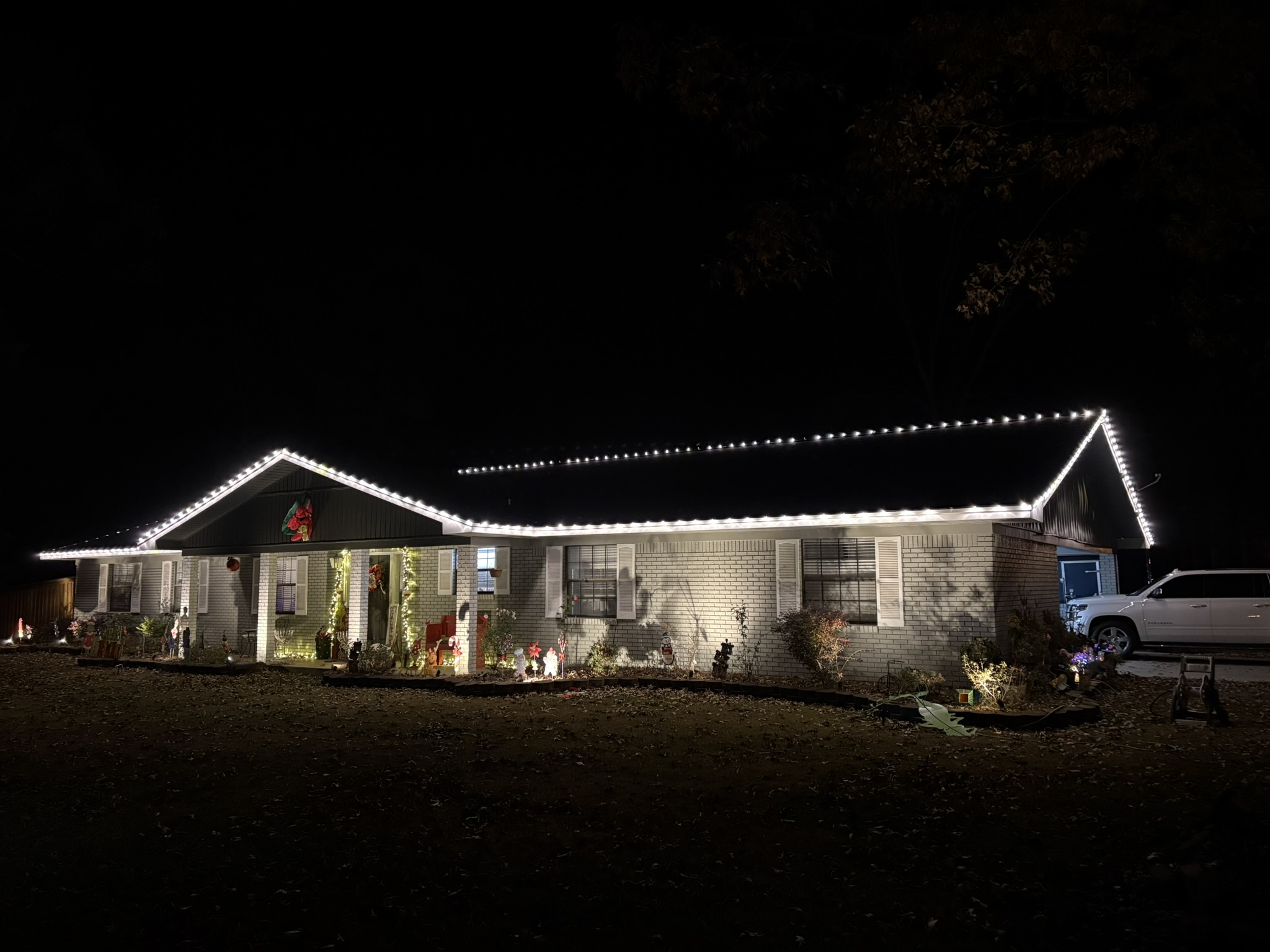 Christmas light installation at night